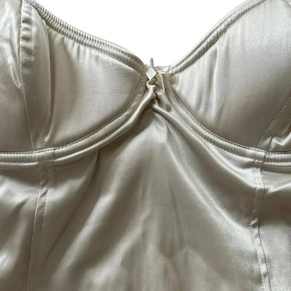 Vintage Foxy Jeans Cream Satin Corset Bustier • Sz L • Coquette Milk Maid Y2K - Picture 6 of 7